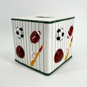 Tissue Box Cover Sports Ceramic 6"x6"x6"